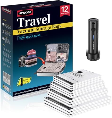 UPGOGO Travel Vacuum Bags for Luggage with Portable Electric Pump,Vacuum Seal Bags for Clothing,Packing Cubes Compression,Cruise Ship and Travel Essentials(Combo 12 Pack) by UPGOGO
