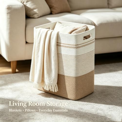 Rectangular Cotton Rope Laundry Hamper 80L Foldable Basket - Image 5