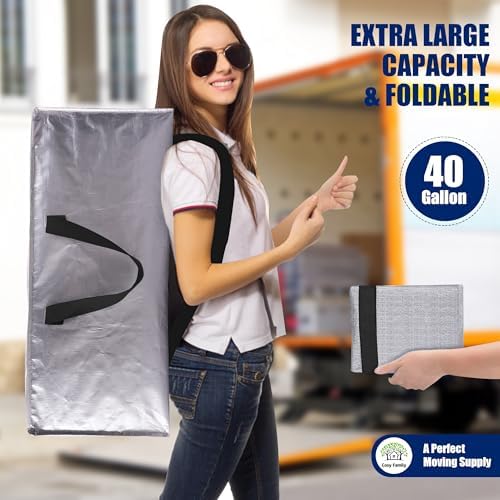 Cosy Family 8 Pack Heavy Duty Extra Large Moving Bags with Backpack Straps - Strong Handles & Zippers, Storage Totes For Space Saving, Fold Flat, Alternative to Moving Box (40 gal, Silver) - Image 7