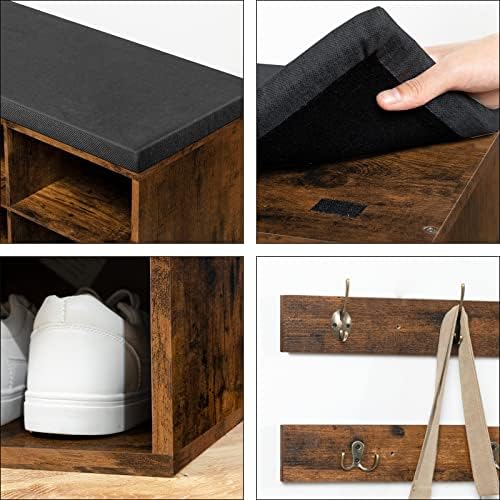 HOOBRO Shoe Storage Bench with Cushion, 39.4" L Entryway Bench with 12 Cubbies, Entryway Hall Tree with Storage, Shoe Cabinet with Coat Rack for Bedroom, Hallway, Holds up to 330 lb, BF112HX01G1 - Image 7