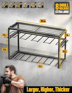Spampur Power Tool Organizer, 8 Drill Holders Wall Mount, 3 Layer Heavy Duty Metal Storage for Garage Organization, Tools Storage with Hooks, Screwdriver Hammer Holder, Father's Day Mens Birthday Gift - Image 3