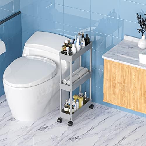 Sooyee 3 Tier Slim Storage Cart, Rolling Utility Cart,Grey - Image 3