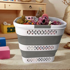 SAMMART 38L(10 Gal) Collapsible Laundry Basket - Foldable Pop-Up Storage Container/Organizer-Portable Space Saving Hamper, Measure 17.5x13.3x15.7/3.8" Expanded/Collapsed (1, White/Grey) - Image 4