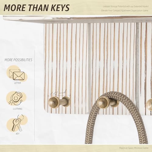 Rebee Vision Key Holder Wall Mount with 4 Hooks for Room Decor, Whitewash - Image 4