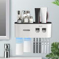 Toothbrush Holders Wall Mounted, Toothbrush Holder with Automatic Toothpaste Dispensers, 6 Brush Slots, 2 Magnetic Cups,1 Cosmetic Drawer Organizer and 1 Large Storage Tray by BHeadCat
