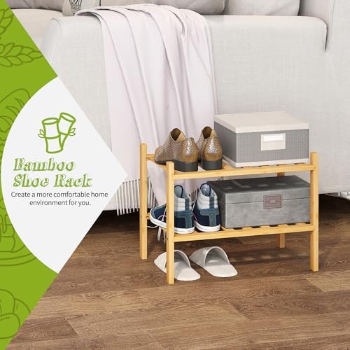 BMOSU 2-Tier Bamboo Small Shoe Rack Premium Stackable Shoe Shelf Storage Organizer for Hallway Closet Living Room Entryway Organizer (Natural Bamboo) - Image 3