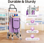 Folding Shopping Cart with Wheels 88 lbs Capacity Portable Grocery Cart Foldable Utility Cart with Storage Bag for Market Outdoor - Image 2