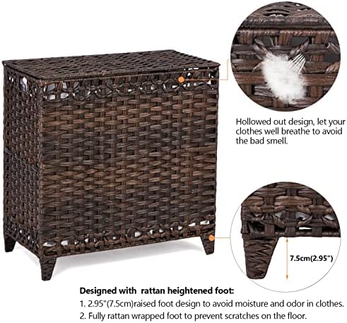 Laundry Hamper with 3 Removable Liner Bags, 132L Laundry Sorter with Lid - Image 5