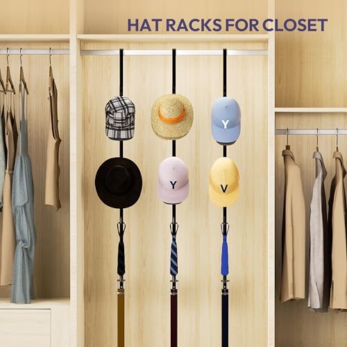 SWTYMIKI Over Door Hat Rack - Hat Organizer with 4 Hooks Design, Hanging Baseball Cap Organizer Storage Holds Up to 20 Caps for Door, Bedroom, Closet (Black) - Image 6