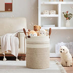 VIPOSCO 72L Tall Woven Rope Laundry Hamper, Leather Handles, Brown & White - Image 2