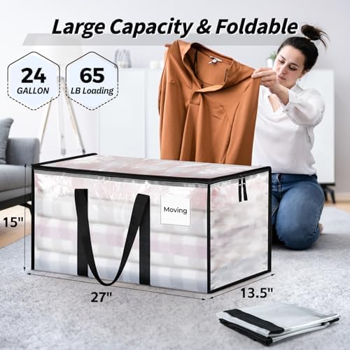 16 Pack Extra Large Clothes Storage Bins with Lids, Moving Bags, Clear | Storage Bags with Reinforced Handles & Heavy-Duty Zippers, Moving Boxes Totes for Clothes Packing, Dorms, College Supplies - Image 2