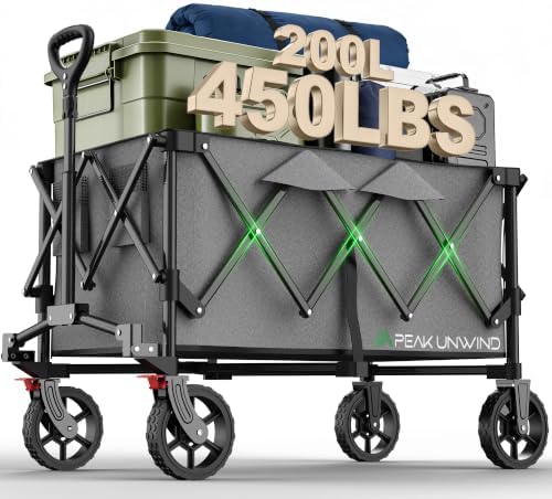 Wagons Carts Foldable,Collapsible Wagon with Wheels,450LBS Heavy Duty Beach Wagon Cart,Lightweight Portable Folding Utility Wagon Cart with Cup Holders for Camping, Garden, Sports, Grocery pcs (Gray) by Unknown