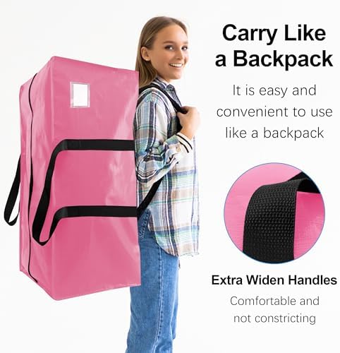 6 Pack Heavy Duty Extra Large Moving Bags W/Backpack Straps - Strong Handles & Zippers, Storage Totes For Space Saving, Fold Flat, Alternative to Box and Bin (40 gal, Pink) - Image 4