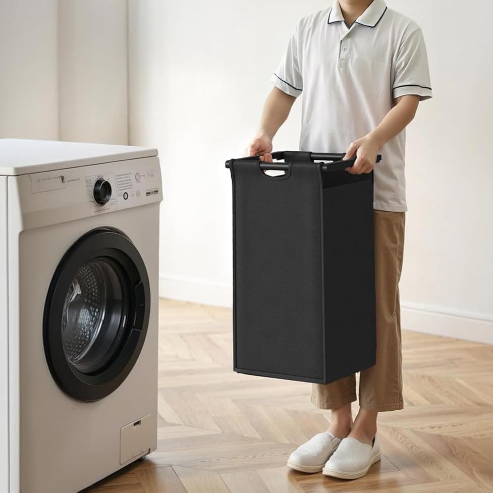 Herture Laundry Hamper with Shelf, Laundry Basket 3 Section, Laundry Sorter with Pull-Out Removable Large Bags and Movable Wheels, Metal Frame, 3 x 15.87 Gallons (60L), Rustic Brown + Black PF04XLY - Image 7