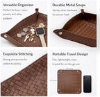 UnionBasic Small Valet Tray, Jewelry Tray for Rings Watches Earrings, Entryway Catchall Caddy for Coins Keys Change, Nightstand Bedside Valet Holder, Trays for Electronic Gadgets, Woven Leather Brown - Image 2