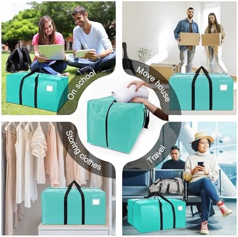 VELVETSURE 12 Pack Heavy Duty Large Moving Bags W/Backpack Straps - Strong Handles & Zippers, Storage Totes For Space Saving, Fold Flat, Alternative to Moving Box and Storage Bin, Aquamarine - Image 6