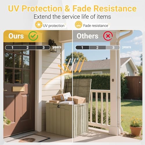 Greesum Outdoor Storage Box 31 Gallon Storage Box with Lid for Patio Furniture, Garden Tools, Pool Supplies, Waterproof and UV Resistant, Lockable, Light Coffee - Image 6