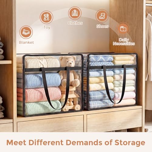 6 Pack Clear Storage Bags for Clothes, 45L Closet Organizers and Storage | Plastic storage with zipper and handle, moving bags, under-bed storage, closet organizer for blankets, comforters, toys - Image 4