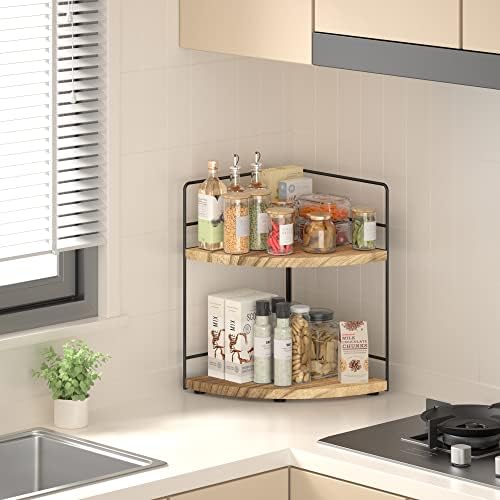 ZGO 2-Tier Bathroom Counter Organizer, Corner and Makeup Organizer for Vanity and Kitchen Counter, Wood - Image 6