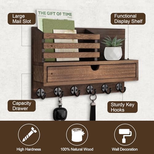 Key Holder Wall Mount, Mail Holder with Storage Drawer - Image 2