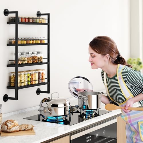 IBUYKE 4 Tier Spice Rack Wall Mount for Kitchen,Black TLJ016B - Image 2