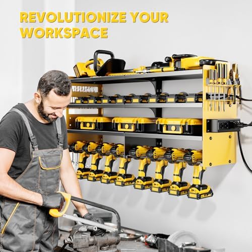 POKIPO Large Power Tool Organizer Wall Mount with Charging Station,4 Layer Heavy Duty Metal Storage Rack Loads 600lbs with 8 Cordless Drill Holder,Battery Utility Rack Gift for Garage workshops Room - Image 5