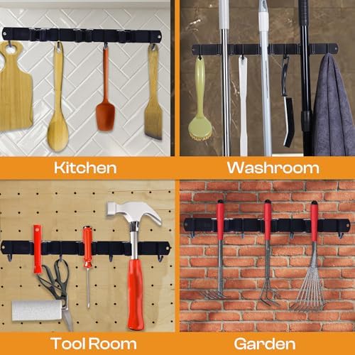 Stainless Steel Broom Holder Wall Mount, 3 Racks & 4 Hooks - Image 7