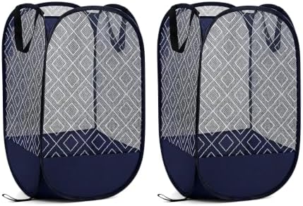 100L Extra Large Mesh Pop Up Laundry Hamper 2 Pack. Blue Travel Basket by NairSnow
