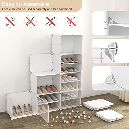Portable Shoe Rack Organizer with Door, 48 Pairs Shoe Storage Cabinet Easy Assembly, Plastic Adjustable Shoes Organizer Stackable Detachable Free Standing Shoes Rack White - Image 5