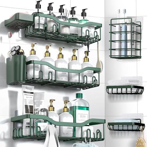 NESOMI Shower Caddy Adhesive Shower Organizer 8-Pack, Rustproof Stainless Steel Bathroom Shelves, Large Capacity No-Drill Rack Storage Accessories with Soap Dish Toothbrush Holder Hooks by OrganizeYourHomeEssentials