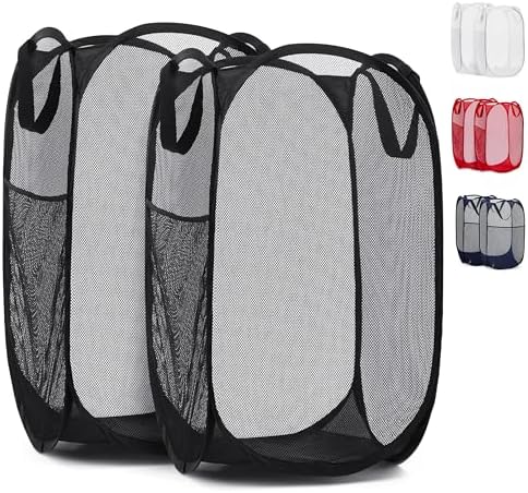 Handy Laundry Mesh Pop-Up Hamper Collapsible with Side Pocket 2-Pack by Handy+Laundry