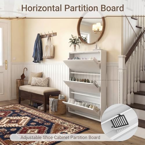 3 Flip Drawer Shoe Cabinet, Slim Metal Storage for Entryway - Image 5