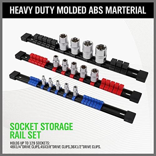 SWANLAKE 9-Piece Premium Socket Holder Organizer Set, 1/4-Inch x 48 Clips, 3/8-Inch x 45 Clips, 1/2-Inch x 36 Clips, Premium Quality Socket Clip Rail Holder - Image 5