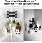 Corner Shower Caddy Tension Pole, 4 Tier Rustproof Shower Tension Rod Organizer with Soap Holder & Hooks, Adjustable 30-121 Inch Bathroom Shelf for Renters - Family Stand Storage Rack, White - Image 6