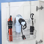 mDesign Metal Over Door Bathroom Hair Care & Styling Tool Organizer Storage Basket for Hair Dryer, Flat Irons, Curling Wands, Hair Straighteners - Hang Inside/Outside Cabinet Doors - Chrome - Image 4