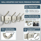 Coat Rack Wall Mount – Brushed Nickel 12 Inch Stainless Steel Hook Rail with 4 Heavy Duty Double Coat Hooks – Wall Mounted Coat Hanger for Entryway, Bathroom, Bedroom, Towel, Hat Organizer - Image 4