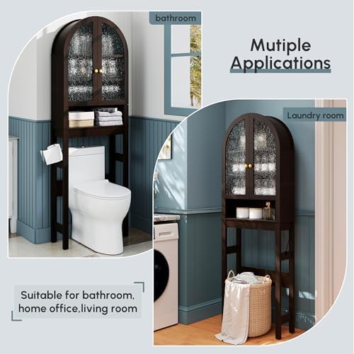 Over The Toilet Storage Cabinet, Arched Bathroom Organizer and Storage with Acrylic Doors and Adjustable Shelf , Space-Saving Modern Freestanding Bathroom Modern Storage Cabinet Over Toilet (Espresso) - Image 7