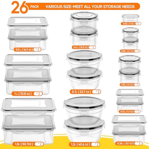 52 PCS Food Storage Containers with Lids Airtight (26 Lids & 26 Containers) - Image 2