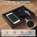 Wooden Valet Tray with Leather Base - Nightstand Catchall Organizer for Cologne, Perfume, Keys, Wallet, Phone, Watch, Jewelry & Sunglasses (2Pcs Black) - Image 3
