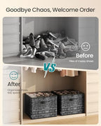 SONGMICS Shoe Organizer for Closet, Fabric Bins, Fits up to 16 Pairs | Shoe Storage Box with Clear Lid, Storage Compartments with Reinforced Handles, Ink Black, TINA Collection ULSP601B01 - Image 4