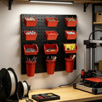 Pegboard Bins Cups with Hooks & Loops 12 Pack Peg Board Organizer (Red) - Image 4