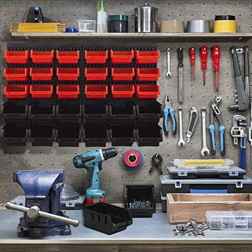 Wall Mounted Storage Bins, 30 Wall Mount Tool Organizer Bins Plastic Parts Rack Container, Easy Access Compartments For Tools, Hardware, Crafts, Office Supplies And More, Blackred - Image 4
