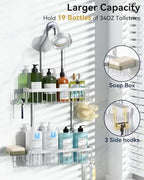YASONIC Never Rust Shower Caddy Hanging, Aluminum Shower Racks for Inside Shower, 2-Tier Shower Organizer Hanging Over Shower Head with Hooks and Soap Holder, Silver - Image 3