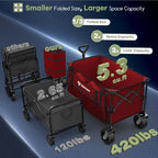 HIKEMOON 150L Collapsible Wagon Compact with Big Wheels, 420LBS Red - Image 2