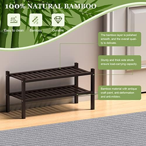 ROMGUAR CRAFT 2 Tier (Thick) Bamboo Shoe Rack for Closet Free Standing Wood Shoe Shelf for Entryway Small Space Stackable 27"x12"x14" (Black Brown) - Image 6