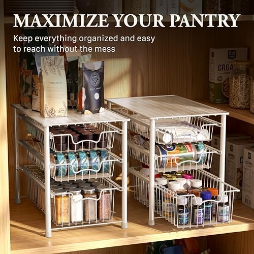 Simple Houseware Stackable 3 Tier Sliding Basket Organizer Drawer, White - Image 7