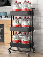 Sooyee 3 Tier Metal Utility Cart with Handle and Lockable Wheels, Black - Image 5