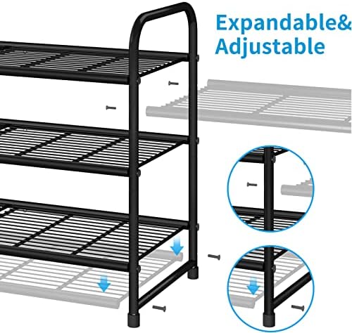 Simple Trending 3-Tier Stackable Shoe Rack, Expandable & Adjustable Shoe Shelf Storage Organizer, Wire Grid, Black - Image 4