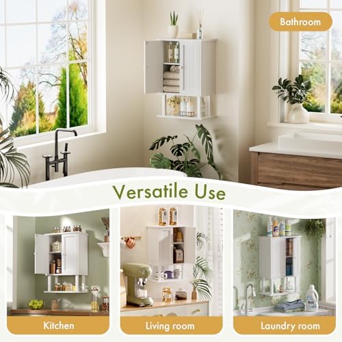 AmazerBath Bathroom Wall Cabinets, Bamboo Over The Toilet Storage Cabinet with Adjustable Shelves, Wall Mounted Medicine Cabinets with 2 Doors for Small Spaces, White, 9.0 x 15.7 x 23.8 Inches - Image 7
