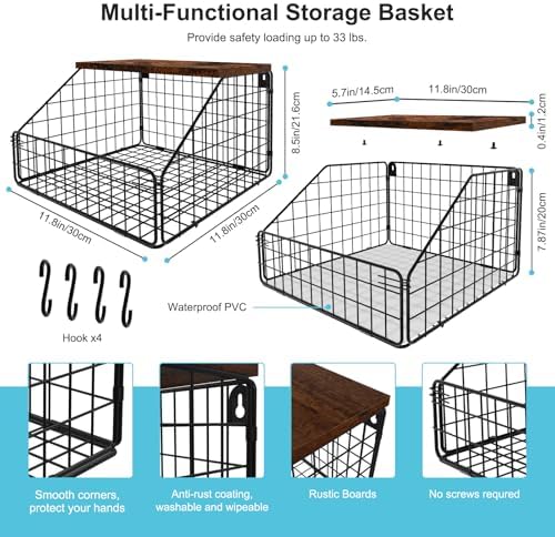 MSJGA Laundry Room Shelves, Wall Mounted Storage Basket, 11.8" Wx12 Dx8.5 H - Image 3